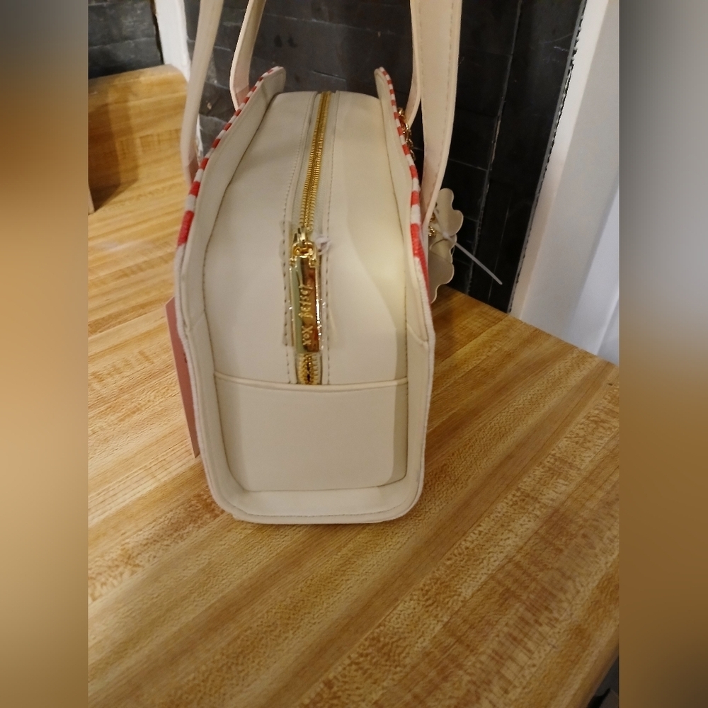 Betsey Johnson Cream and Pink Striped Shoulder Bag - Picture 5 of 6